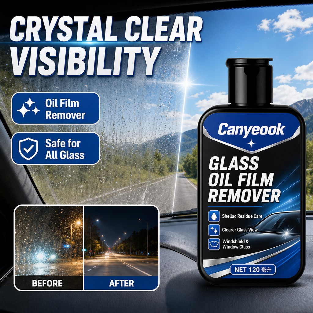 Glass Cleaner Streak - CANYEOOK ガラスクリーナー 120ml。油膜、虫の分泌物、汚れを除去し、車のフロントガラスや家庭用ガラスを透明に蘇らせます。拭き跡が残りません。